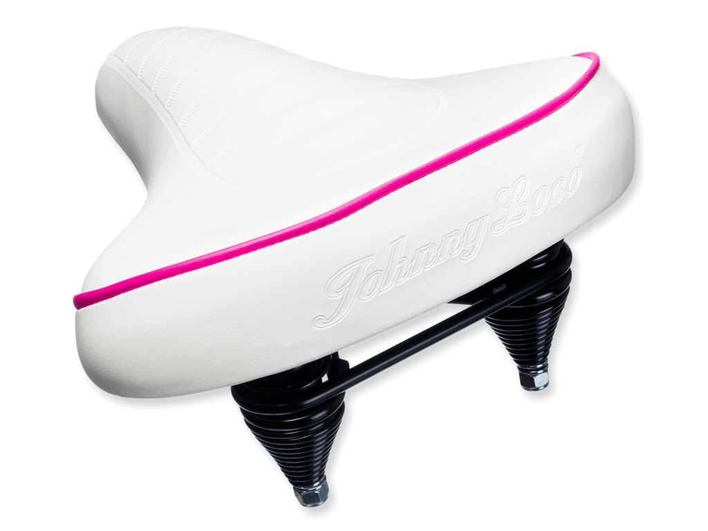 Johnny Loco Cruiser-Sadel Hvid Med Pink Detalje 1 Johnny Loco Cruiser-Sadel Hvid Med Pink Detalje